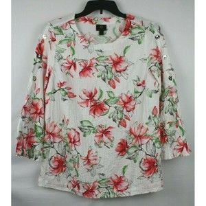 JM Collection Women's Blouse Shirt Top Plus Size 0X Color Ivory Floral